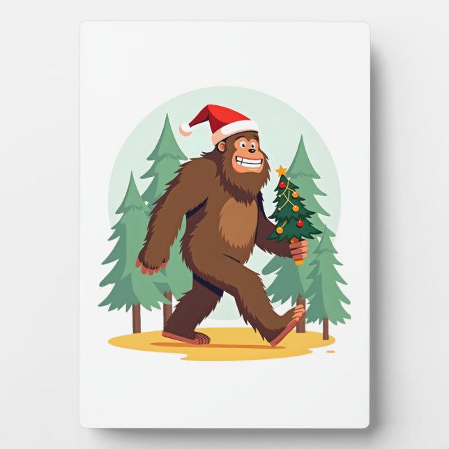Bigfoot Christmas Tree Santa Hat (1) Plaque (Front)