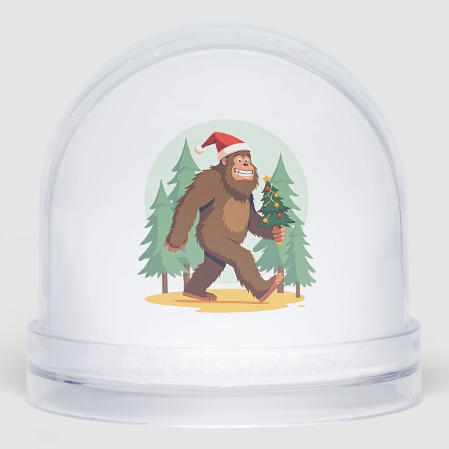 Bigfoot Christmas Tree Santa Hat (1) Snowglobe (Front)