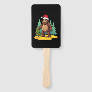 Bigfoot Christmas Tree Santa Hat (2) Hand Fan