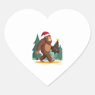 Bigfoot Christmas Tree Santa Hat (2) Heart Sticker