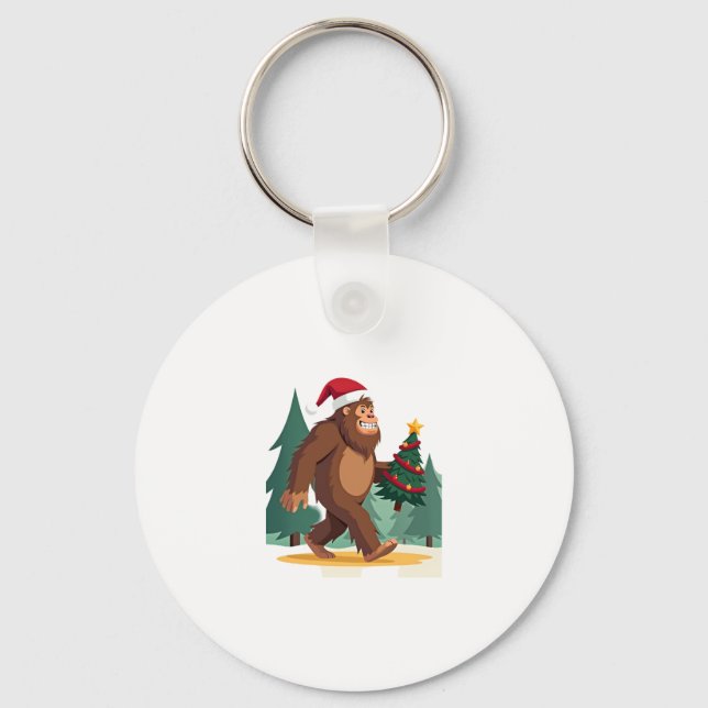 Bigfoot Christmas Tree Santa Hat (2) Key Ring (Front)