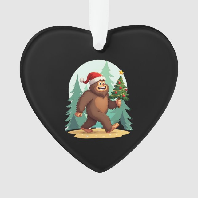 Bigfoot Christmas Tree Santa Hat (2) Ornament (Front)
