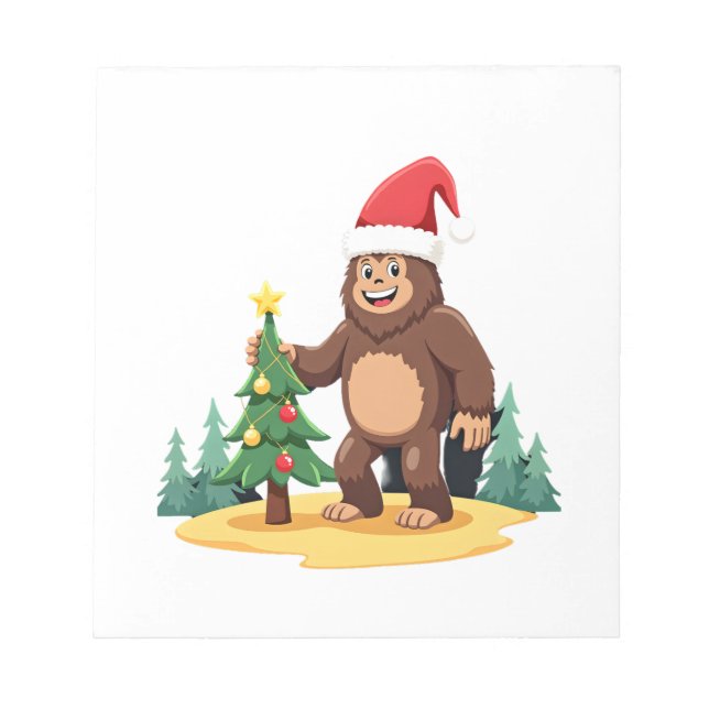Bigfoot Christmas Tree Santa Hat (3) Notepad (Front)