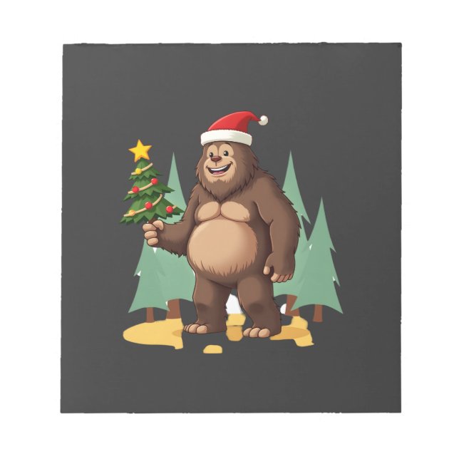 Bigfoot Christmas Tree Santa Hat (3) Notepad (Front)