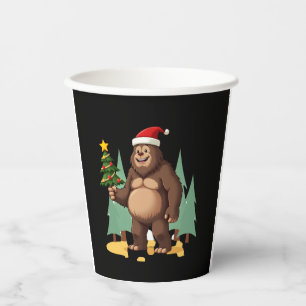 Bigfoot Christmas Tree Santa Hat (3) Paper Cups