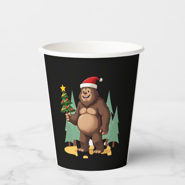 Bigfoot Christmas Tree Santa Hat (3) Paper Cups (Front)