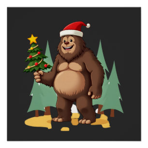 Bigfoot Christmas Tree Santa Hat (3) Poster
