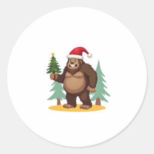 Bigfoot Christmas Tree Santa Hat (4) Classic Round Sticker