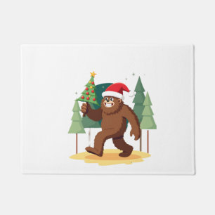 Bigfoot Christmas Tree Santa Hat (4) Doormat