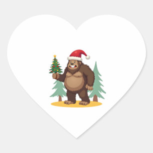 Bigfoot Christmas Tree Santa Hat (4) Heart Sticker