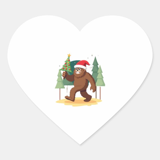 Bigfoot Christmas Tree Santa Hat (4) Heart Sticker (Front)