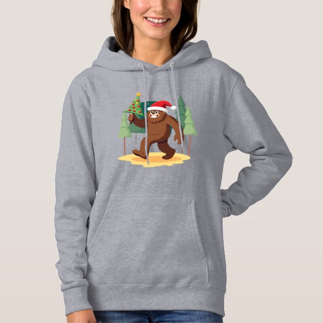 Bigfoot Christmas Tree Santa Hat (4) Hoodie (Front)