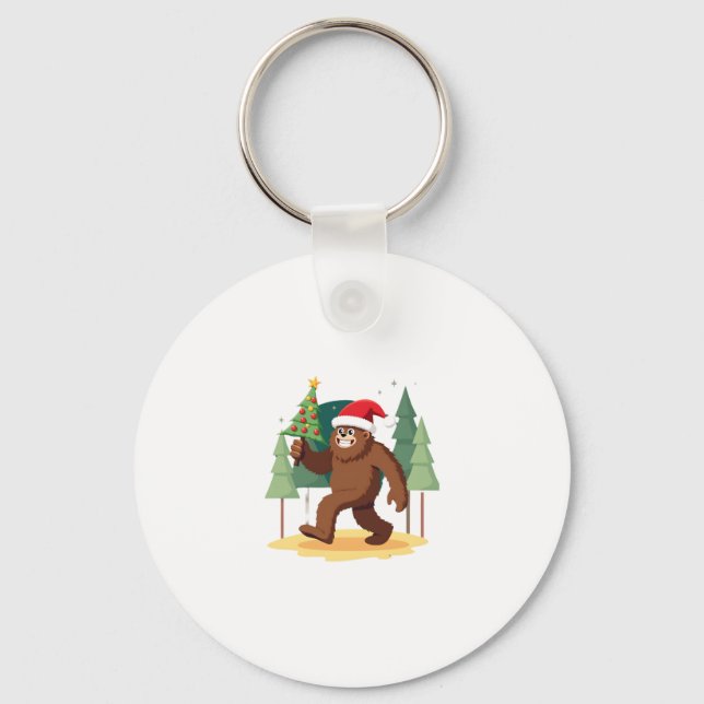 Bigfoot Christmas Tree Santa Hat (4) Key Ring (Front)
