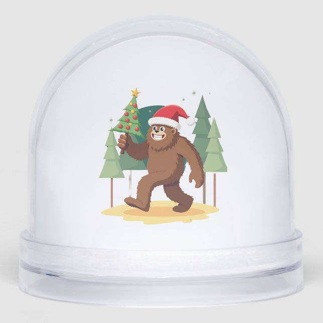 Bigfoot Christmas Tree Santa Hat (4) Snowglobe (Front)