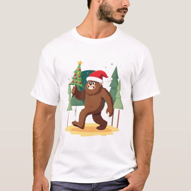 Bigfoot Christmas Tree Santa Hat (4) T-Shirt (Front)