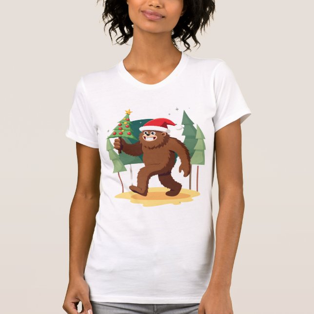 Bigfoot Christmas Tree Santa Hat (4) T-Shirt (Front)