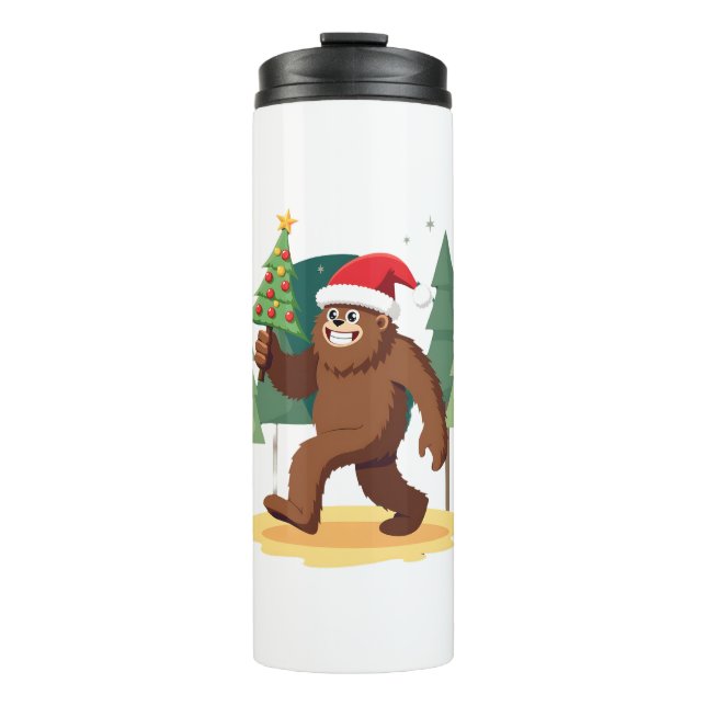 Bigfoot Christmas Tree Santa Hat (4) Thermal Tumbler (Front)