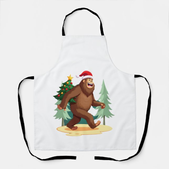 Bigfoot Christmas Tree Santa Hat (5) Apron (Front)