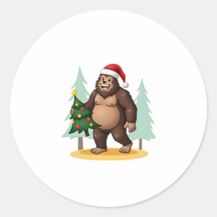 Bigfoot Christmas Tree Santa Hat (5) Classic Round Sticker