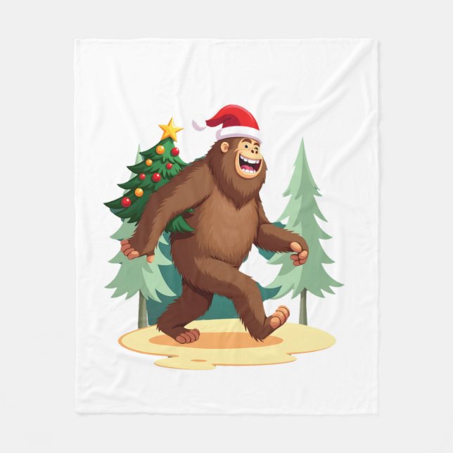 Bigfoot Christmas Tree Santa Hat (5) Fleece Blanket (Front)