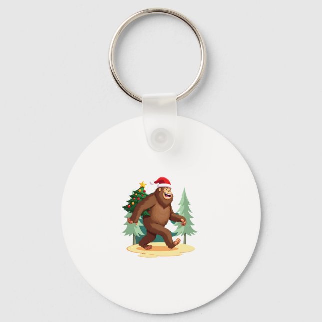 Bigfoot Christmas Tree Santa Hat (5) Key Ring (Front)