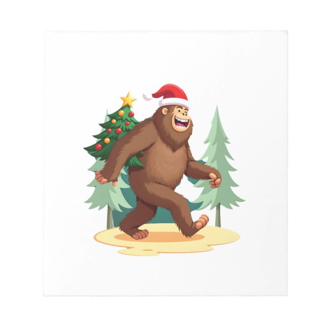 Bigfoot Christmas Tree Santa Hat (5) Notepad (Front)