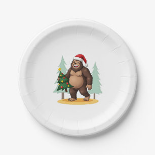 Bigfoot Christmas Tree Santa Hat (5) Paper Plate