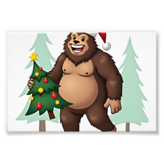 Bigfoot Christmas Tree Santa Hat (5) Photo Print