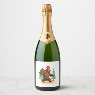 Bigfoot Christmas Tree Santa Hat (5) Sparkling Wine Label