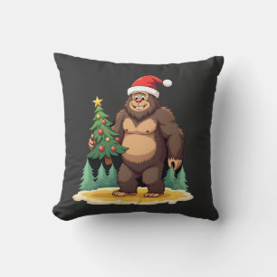 Bigfoot Christmas Tree Santa Hat Cushion