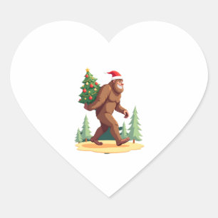 Bigfoot Christmas Tree Santa Hat Heart Sticker