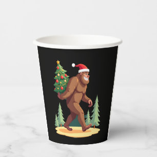 Bigfoot Christmas Tree Santa Hat Paper Cups