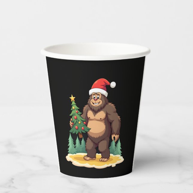 Bigfoot Christmas Tree Santa Hat Paper Cups (Front)
