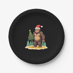 Bigfoot Christmas Tree Santa Hat Paper Plate