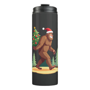 Bigfoot Christmas Tree Santa Hat Thermal Tumbler