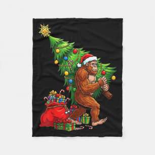 Bigfoot Christmas Tree Xmas Lights Funny Sasquatch Fleece Blanket