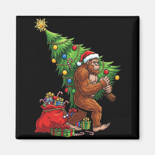 Bigfoot Christmas Tree Xmas Lights Funny Sasquatch Magnet