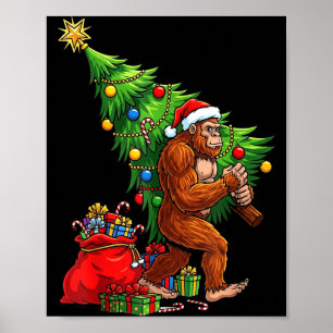 Bigfoot Christmas Tree Xmas Lights Funny Sasquatch Poster