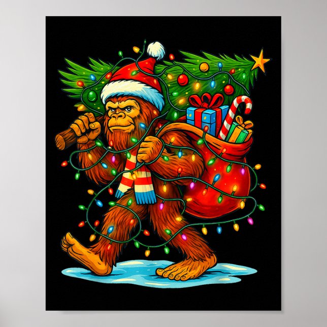 Bigfoot Christmas Tree Xmas Sasquatch Funny Lights Poster (Front)