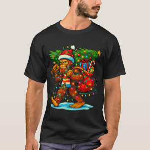 Bigfoot Christmas Tree Xmas Sasquatch Funny Lights T-Shirt