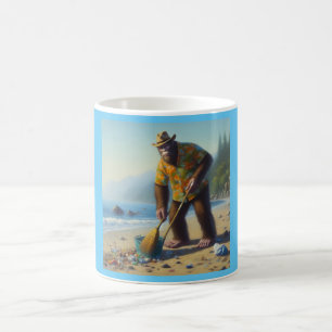 Bigfoot Cleaning the Beach Coffee Mug