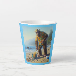 Bigfoot Cleaning the Beach Latte Mug
