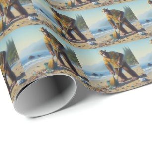 Bigfoot Cleaning the Beach Wrapping Paper