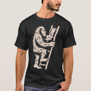 Bigfoot Climbing Ladder Funny Cryptid Sasquatch Lo T-Shirt