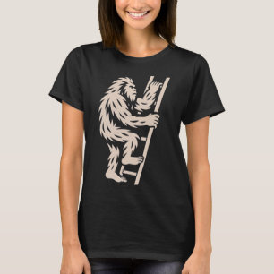 Bigfoot Climbing Ladder Funny Cryptid Sasquatch Lo T-Shirt