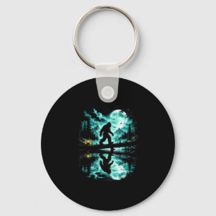 Bigfoot crossing reflection forest trees outdoor key ring