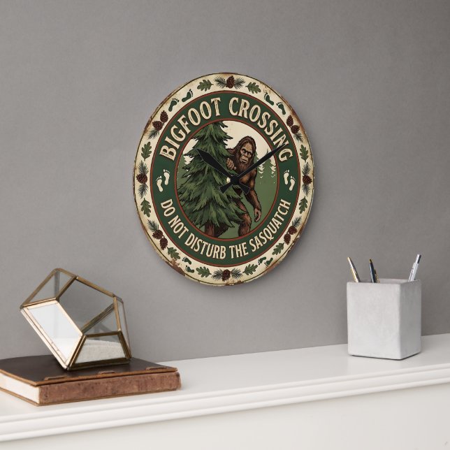 Bigfoot Crossing Sasquatch Rustic Large Clock (Office)
