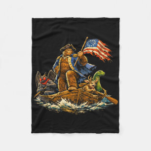 Bigfoot Crossing The Delaware Patriotic Funny 4th Fleece Blanket