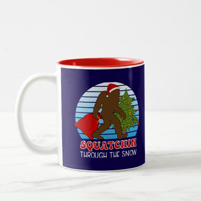 Bigfoot Custom Name Christmas Two-Tone Coffee Mug (Left)