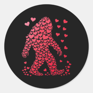 Bigfoot Cute Silhouette Heart Valentine For Men Wo Classic Round Sticker